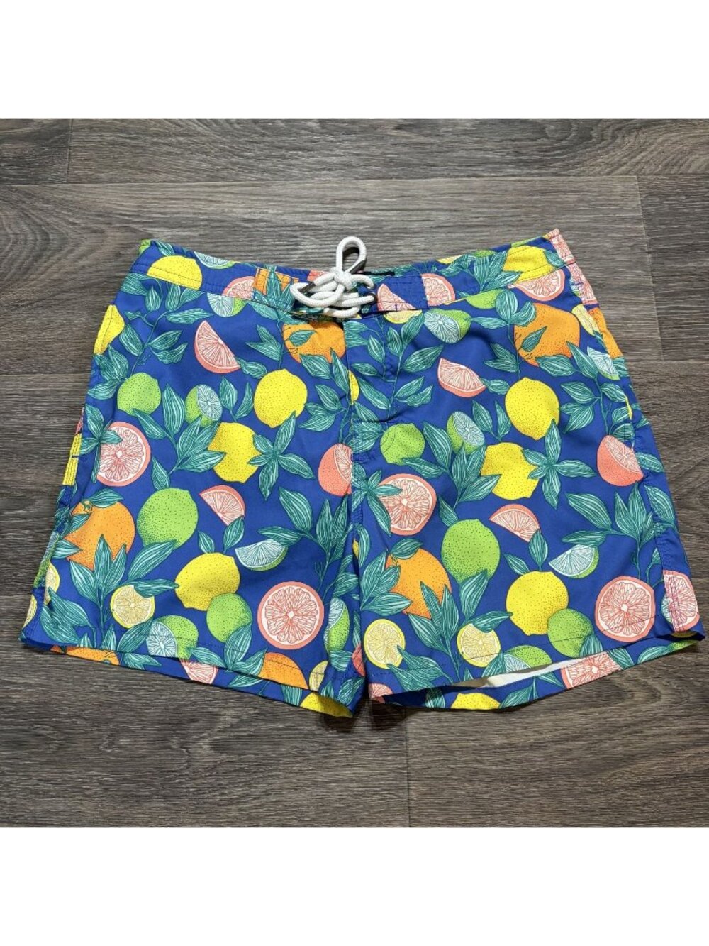 Abercrombie & Fitch Swim Trunks 31 Blue Yellow Green Tropical Lined Drawstring